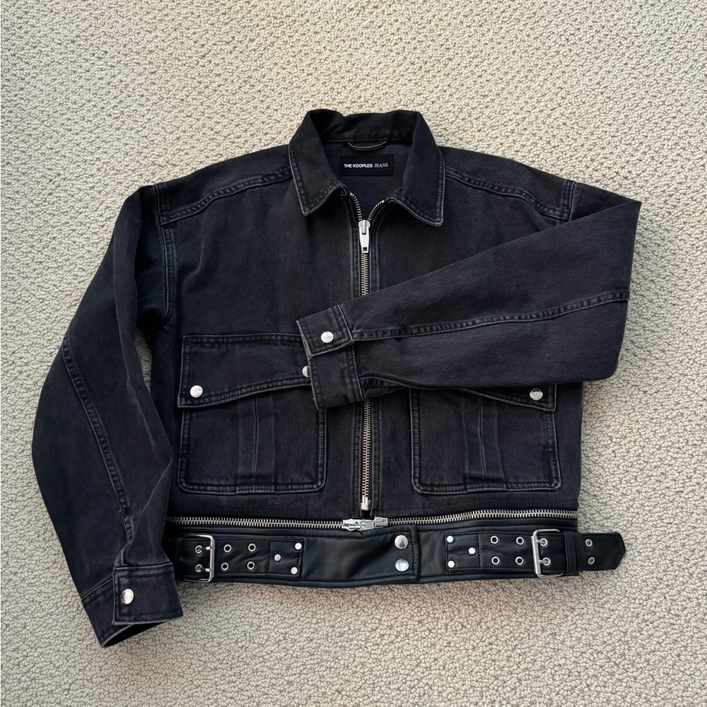 The Kooples Denim Jacket with Removeable Leather-Effect Belt